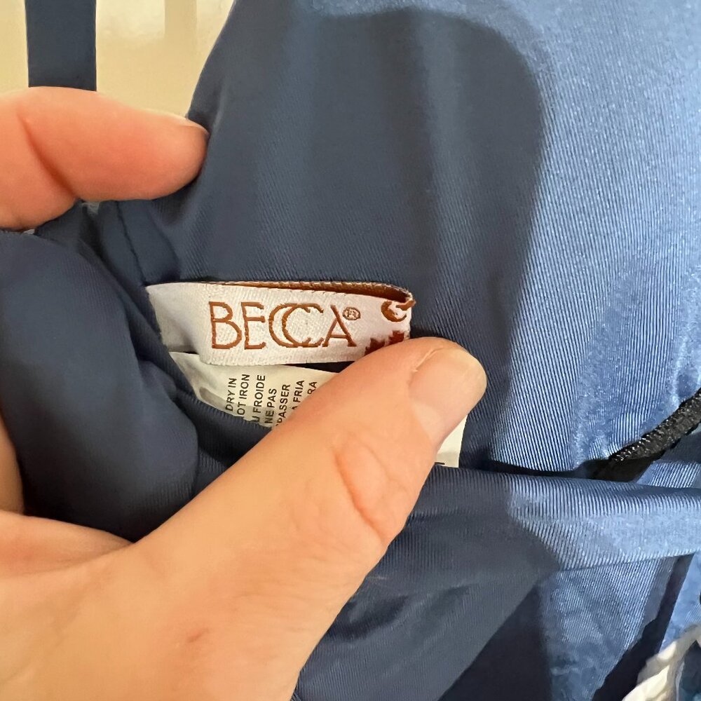 Like New BECCA Blue Detailed One Piece Swimsuit Plunge Neck, Medium - Picture 7 of 8